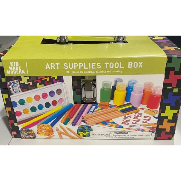 Kid Made Modern Art Supplies Tool Box With 50+ Pieces Of Coloring Painting - Picture 1 of 3